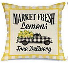 Load image into Gallery viewer, Market Fresh Lemons Yellow Plaid Summer Farmhouse Pillow Cover