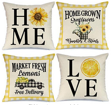 Load image into Gallery viewer, Home Grown Sunflowers Yellow Plaid Summer Farmhouse Pillow Cover