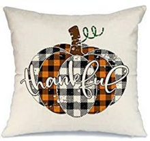 Load image into Gallery viewer, Thankful Buffalo Plaid Pumpkin Fall Farmhouse Pillow Cover