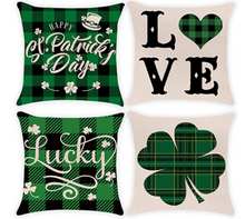 Load image into Gallery viewer, Green Plaid Shamrock St. Patrick's Day Pillow Cover - Choice of Size