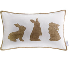 Load image into Gallery viewer, Brown Rope Three Bunnies Lumbar Pillow Cover