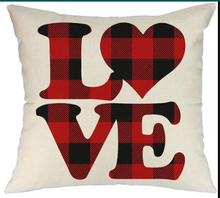 Load image into Gallery viewer, Buffalo Plaid Love Pillow Cover