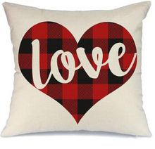 Load image into Gallery viewer, Buffalo Plaid Love in a Heart Valentine Pillow Cover
