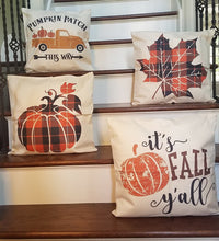 Load image into Gallery viewer, Plaid Pumpkin Fall Farmhouse Pillow Cover 18" x 18"