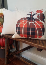 Load image into Gallery viewer, Plaid Pumpkin Fall Farmhouse Pillow Cover 18" x 18"