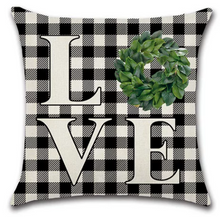 Load image into Gallery viewer, Buffalo Plaid Love Farmhouse Pillow Cover With Wreath
