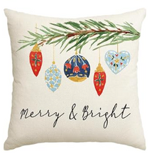 Load image into Gallery viewer, Merry and Bright Ornament Colorful Pillow Cover
