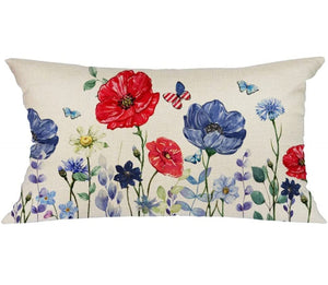 Floral Patriotic Lumbar Pillow Cover