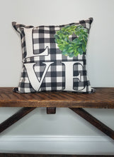 Load image into Gallery viewer, Buffalo Plaid Love Farmhouse Pillow Cover With Wreath
