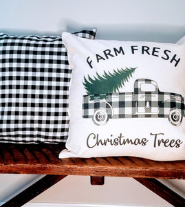 Farm Fresh Plaid Truck Farmhouse Pillow Cover