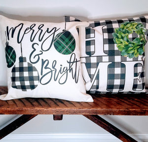 Merry and Bright Ornament Farmhouse Pillow Cover