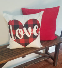 Load image into Gallery viewer, Buffalo Plaid Love in a Heart Valentine Pillow Cover
