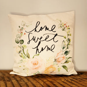 Home Sweet Home Flower Wreath Spring Pillow Cover