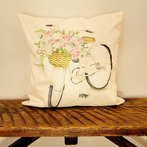 Bicycle with Basket of Flowers Spring Pillow Cover