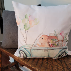 Bunny in a Car Pillow Cover