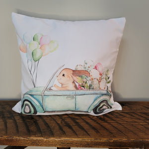 Bunny in a Car Pillow Cover