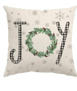 Joy Buffalo Plaid Green Holiday Pillow Cover