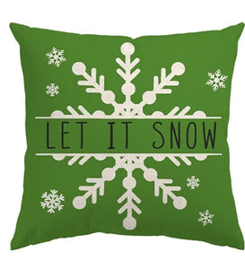 Let it Snow Green Holiday Snowflake Pillow Cover