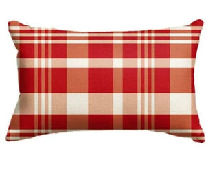 Red Plaid Lumbar Pillow Cover