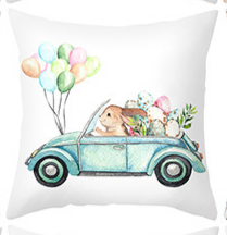 Bunny in a Car Pillow Cover