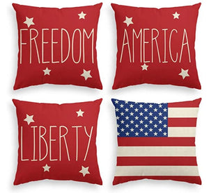 Patriotic Words Pillow Covers - 4 Pack