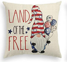 Load image into Gallery viewer, Land Of The Free Gnome Patriotic Pillow Cover
