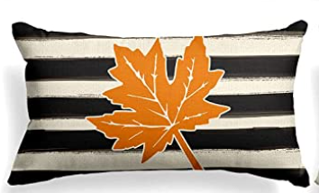 Leaf Striped Lumbar Fall Farmhouse Pillow Cover