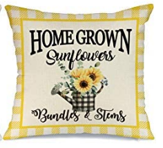 Home Grown Sunflowers Yellow Plaid Summer Farmhouse Pillow Cover