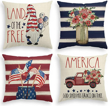 Load image into Gallery viewer, Land Of The Free Gnome Patriotic Pillow Cover
