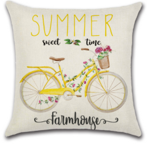 Yellow Bike Summer Farmhouse Pillow Cover