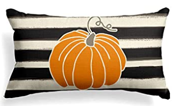 Pumpkin Striped Fall Farmhouse Lumbar Pillow Cover