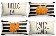 Load image into Gallery viewer, Pumpkin Striped Fall Farmhouse Lumbar Pillow Cover
