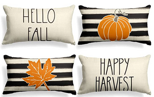 Pumpkin Striped Fall Farmhouse Lumbar Pillow Cover