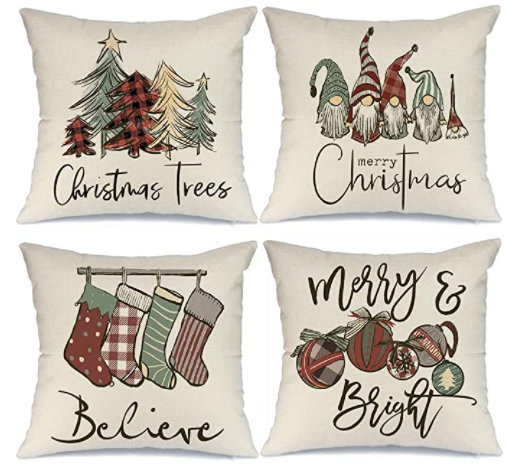 Rustic Christmas Farmhouse Pillow Covers- 4 Pack