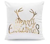 Gold Merry Christmas Antlers Pillow Cover