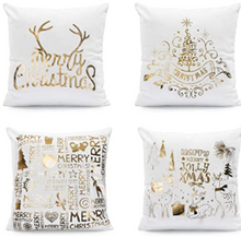 Load image into Gallery viewer, Gold Merry Christmas Tree Holiday Pillow Cover
