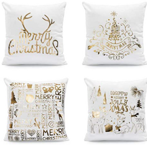 Gold Merry Christmas Tree Holiday Pillow Cover