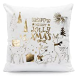 Gold Jolly X-mas Deer Holiday Pillow Cover