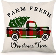 Christmas Plaid Truck Holiday Pillow Cover