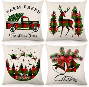 Christmas Plaid Truck Holiday Pillow Cover