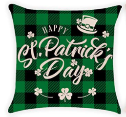 Happy St. Patrick's Day Green Plaid Pillow Cover - Choice of Size