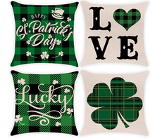 Load image into Gallery viewer, LOVE Green Buffalo Plaid St. Patrick&#39;s Day Pillow Cover - Choice of Size
