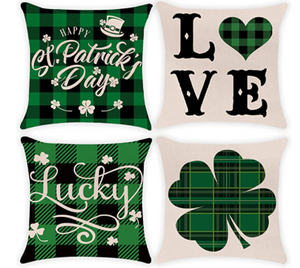 Green Plaid Shamrock St. Patrick's Day Pillow Cover - Choice of Size