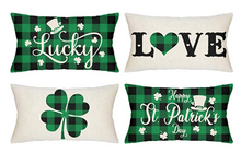 Load image into Gallery viewer, Happy St. Patrick&#39;s Day Green Plaid Pillow Cover - Choice of Size
