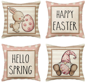 Bunny With Egg Pink Spring Pillow Cover