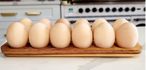Rustic Wooden Egg Holder with 12 Natural Wooden Eggs
