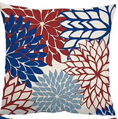 Red White and Blue Floral Pillow Cover