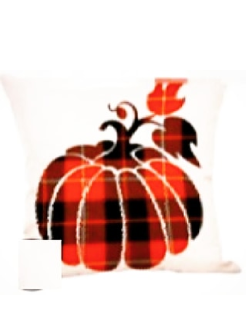 Plaid Pumpkin Fall Farmhouse Pillow Cover 18" x 18"
