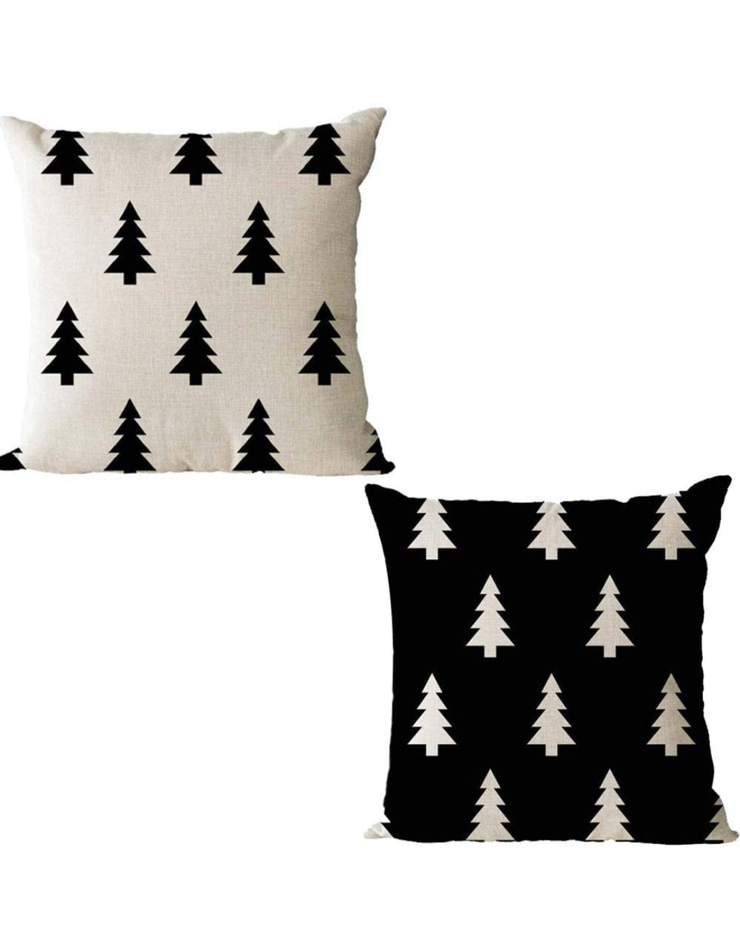 Black and White Christmas Trees Pillow Covers - Set of 2