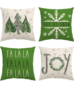 Joy Buffalo Plaid Green Holiday Pillow Cover